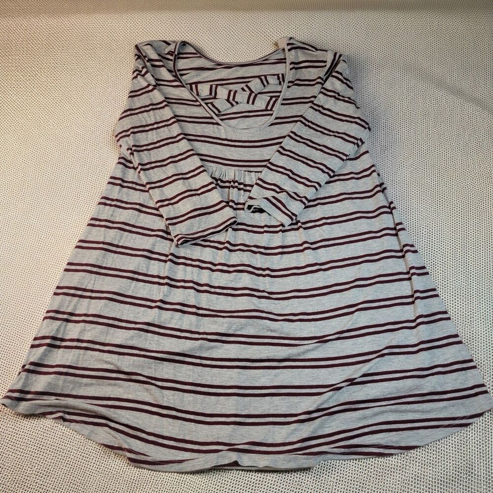 First Love M Tunic Top WomensGray Burgundy Rayon Blend Strappy Back Soft Slouch